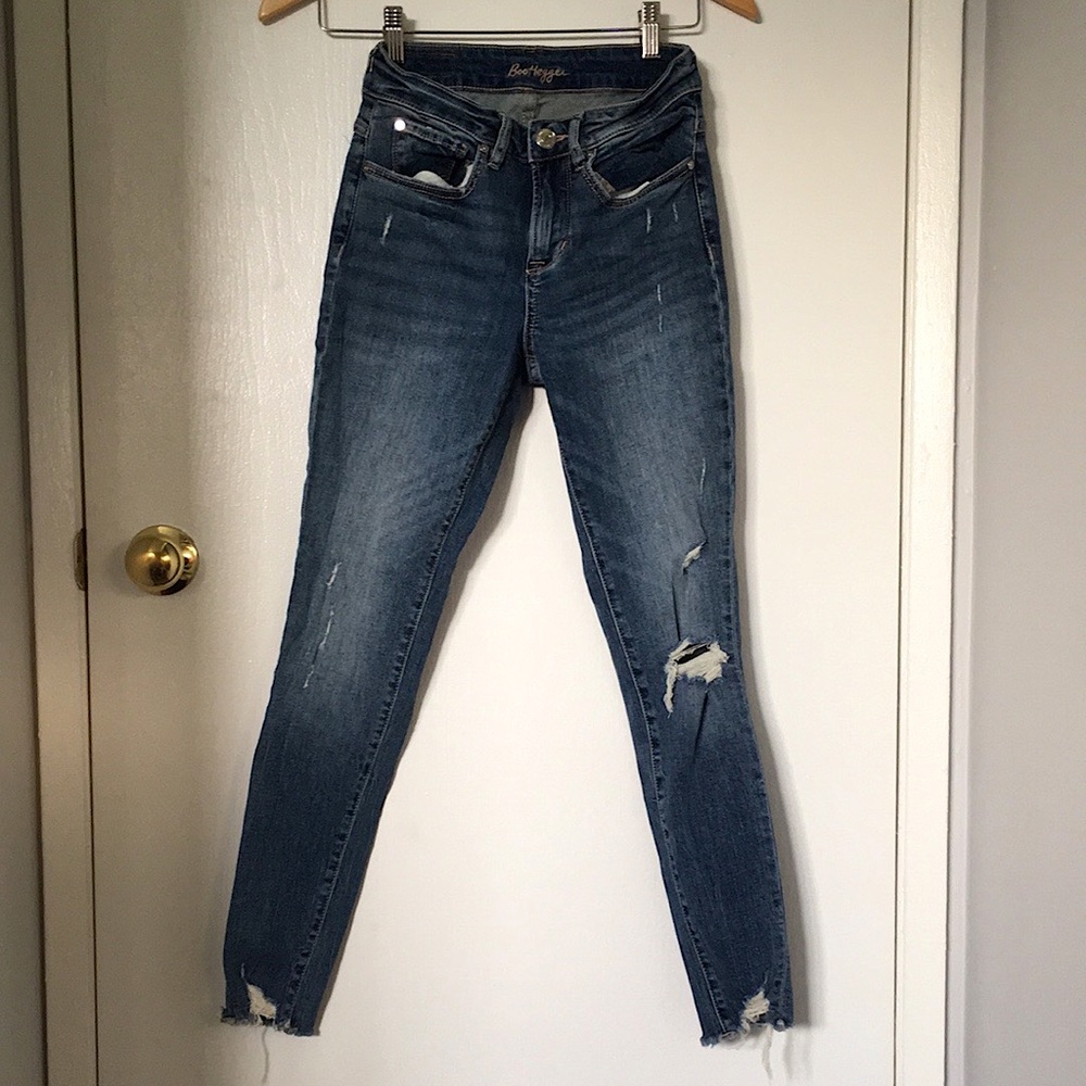 Bootlegger Distressed Skinny Blue Jeans